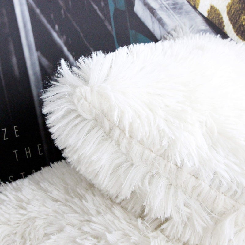 Uhomy 2 Packs Fluffy Accent Pillows Cover 18"x18", Soft White Faux Fur Throw Pillow Case, Modern Luxury Decorative Square Cushion Cover for Farmhouse Home Decor for Sofa/Bed/Chair, 45x45cm - Image 2